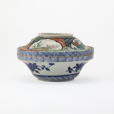 Lot 91 - Large Japanese Porcelain Underglazed Blue and Polychrome Enameled Covered Serving Bowl