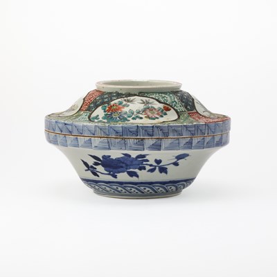 Lot 91 - Large Japanese Porcelain Underglazed Blue and Polychrome Enameled Covered Serving Bowl