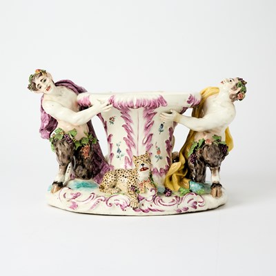 Lot 3026 - French Ceramic Figural Centerpiece with Nude Maiden, Satyrs and Panther