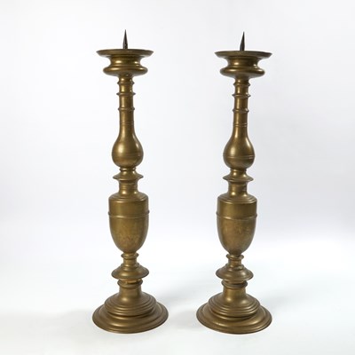 Lot 479 - Pair of Italian Baroque Large Brass Pricket Candlesticks
