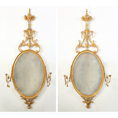 Lot 427 - Pair of George III Giltwood Oval Girandoles