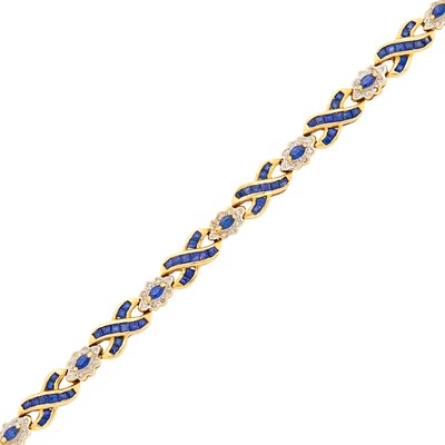 Lot 1320 - Two-Color Gold, Sapphire and Diamond Bracelet