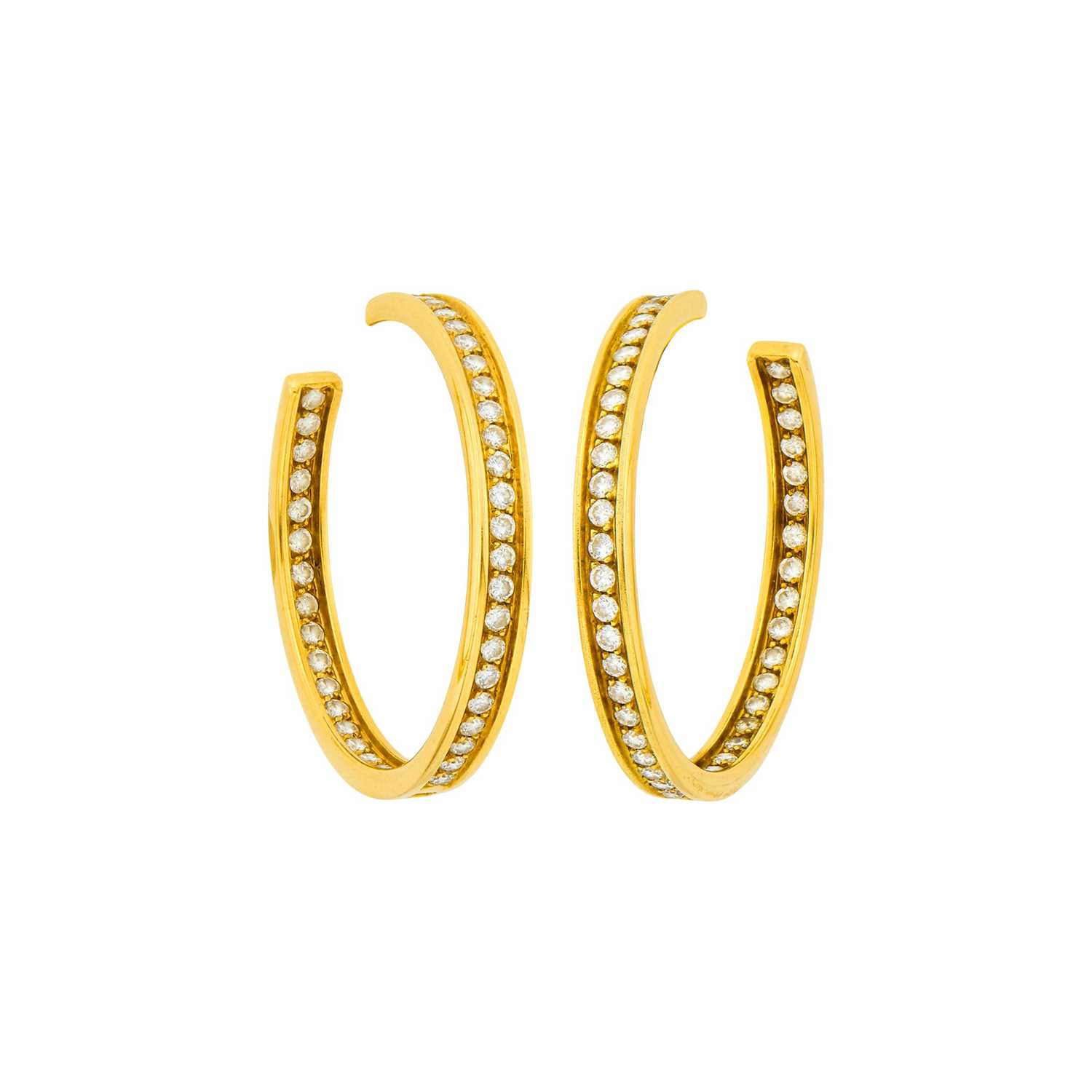 Lot 3 - Cartier Pair of Gold and Diamond Hoop Earrings