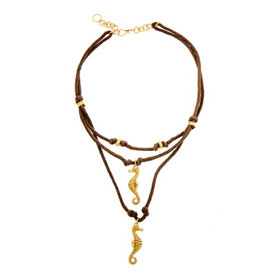 Lot 1022 - Piccini Gold Seahorse and Cord Pendant-Necklace