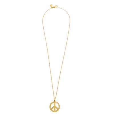 Lot 1048 - Gold and Diamond Peace Sign Pendant with Temple St. Clair Chain Necklace