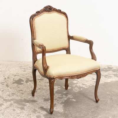 Lot 390 - Louis XV Style Stained Wood Upholstered Fauteuil