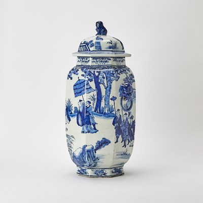 Lot 139 - Chinese-Style Blue and White Octagonal Porcelain Vase and Cover