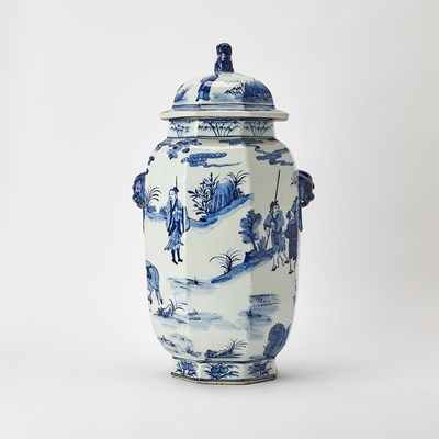 Lot 139 - Chinese-Style Blue and White Octagonal Porcelain Vase and Cover
