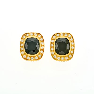 Lot 2011 - Pair of Gold, Black Onyx and Diamond Earrings