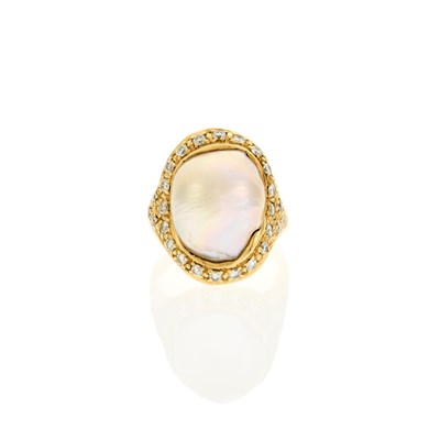 Lot 2015 - Gold, Baroque Cultured Pearl and Diamond Ring