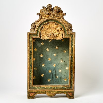 Lot 278 - North Italian Parcel-Gilt Polychrome Painted Carved Wood Niche
