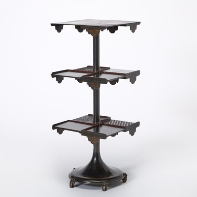 Lot 525 - Victorian Cast Iron, Tole Painted and Ebonized Wood Revolving Bookcase