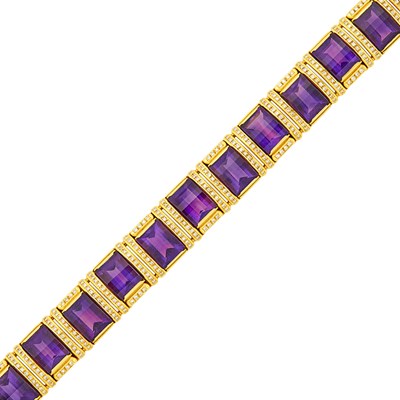 Lot 99 - Gold, Amethyst and Diamond Bracelet