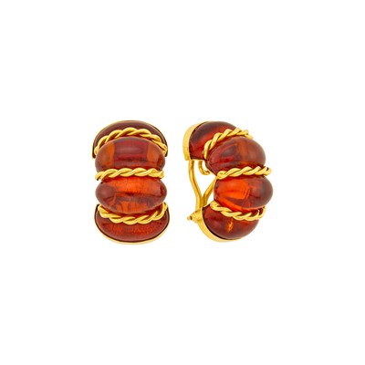 Lot 138 - Seaman Schepps Pair of Gold and Amber 'Shrimp' Earclips