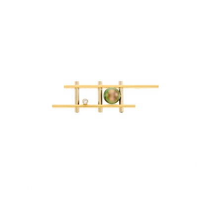 Lot 1031 - Two-Color Gold, Tahitian Black Cultured Pearl and Diamond Brooch