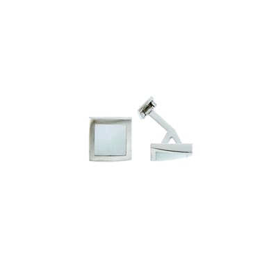Lot 1087 - Pair of White Gold and Mother-of-Pearl Cufflinks
