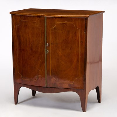 Lot 465 - George III Brass-Mounted Banded Mahogany and Line-Inlaid Diminutive Cabinet