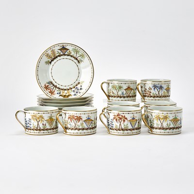 Lot 662 - Set of Eight Le Tallec for Tiffany & Co. Porcelain 'Cirque Chinois' Pattern Flat Cups and Saucers