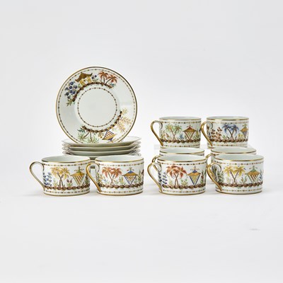 Lot 661 - Set of Eight Le Tallec for Tiffany & Co. Porcelain 'Cirque Chinois' Pattern Flat Cups and Saucers