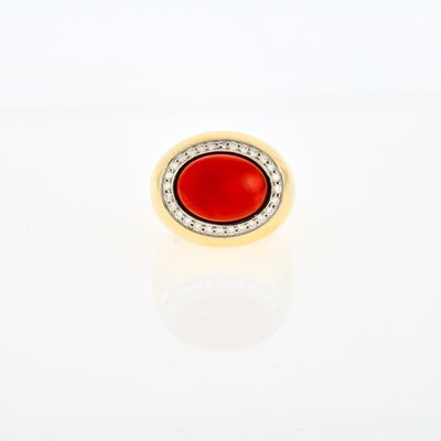 Lot 1155 - Two-Color Gold, Coral and Diamond Ring
