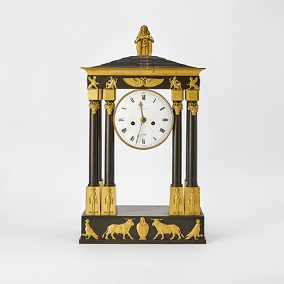 Lot 362 - Empire Ormolu and Patinated Bronze Portico Clock, by Jean-Antoine Lépine