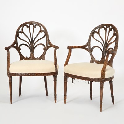 Lot 531 - Pair of George III Style Carved Walnut Open Armchairs