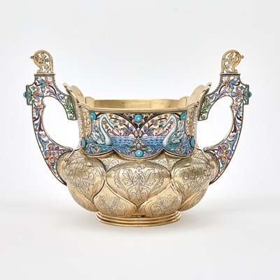 Lot 51 - Russian Silver-Gilt and Cloisonné Enamel Two-Handled Bowl