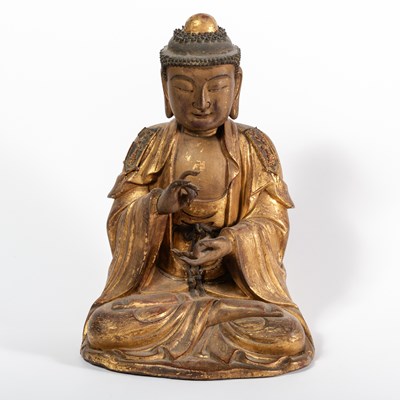 Lot 257 - A Korean Gilt Lacquered Wood Figure of Buddha Amitabha