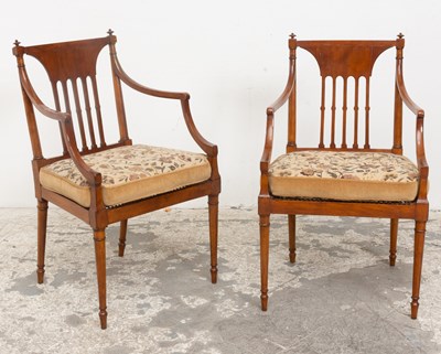 Lot 383 - Pair of Edwardian Mahogany and Caned Open Armchairs
