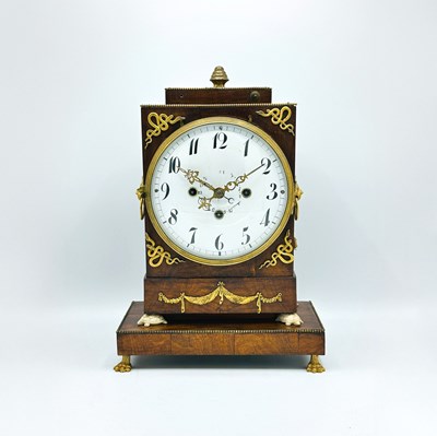 Lot 1050 - Continental Neoclassic Bronze Mounted Fruitwood Mantel Clock