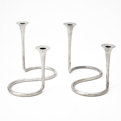Lot 217 - Pair of Danish Sterling Silver Two-Light Candelabra