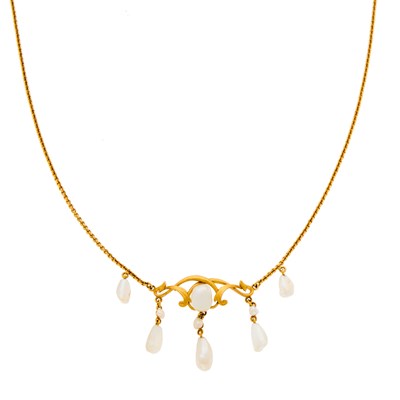 Lot 1069 - Art Nouveau Gold and Baroque Freshwater Pearl Necklace