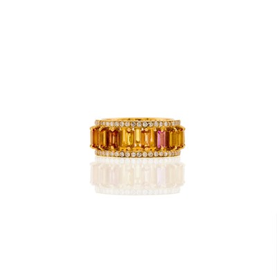 Lot 1026 - Gold, Multicolored Sapphire and Diamond Band Ring
