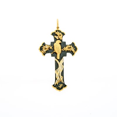 Lot 2024 - Tricolor Silver-Gilt Japanese Shakudo Cross Pendant