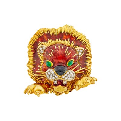 Lot 1101 - Frascarolo Gold, Enamel and Diamond Lion Clip-Brooch