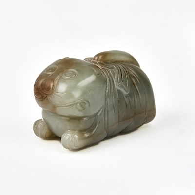 Lot 343 - A Chinese Carved Celdon Jade Carving of a Cat