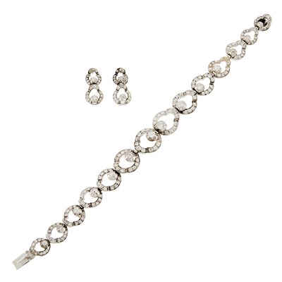 Lot 2069 - Platinum and Diamond Bracelet and Pair of Pendant-Earrings