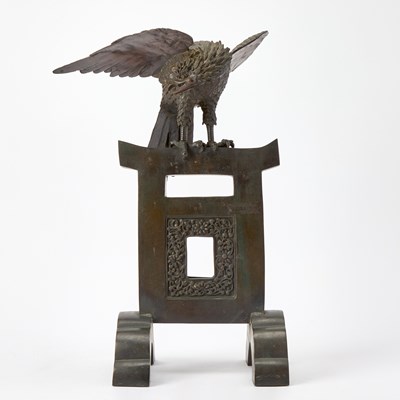 Lot 106 - A Japanese Bronze Figural Koro of a Perched Eagle