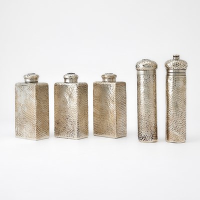 Lot 3066 - Assembled Set of Five Sterling Silver Dresser Bottles
