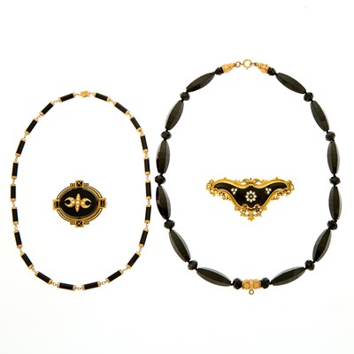 Lot 2110 - Group of Antique Gold, Low Karat Gold, Silver-Gilt, Jet and Black Onyx Jewelry