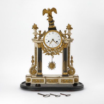 Lot 250 - Louis XVI Style Gilt Bronze and White Marble Portico Clock