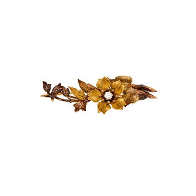 Lot 2132 - Tricolor Gold and Diamond Flower Brooch