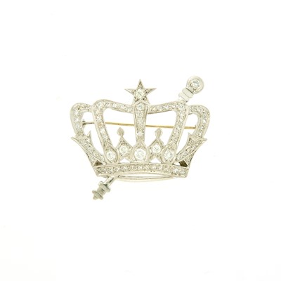 Lot 2065 - White Gold and Diamond Crown and Scepter Brooch
