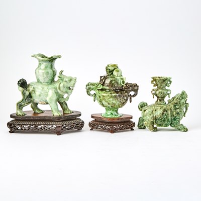 Lot 620 - Three Chinese Carved Mottled Jade Articles