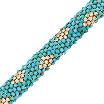 Lot 184 - Van Cleef & Arpels Gold, Turquoise and Diamond Bracelet