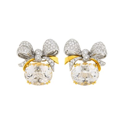 Lot 118 - Verdura Pair of Two-Color Gold, White Topaz and Diamond 'Bow Knot' Earclips