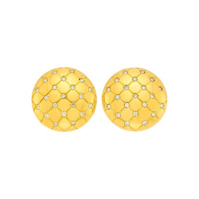Lot 1046 - Fred Pair of Gold and Diamond Button Earclips