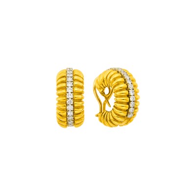 Lot 1006 - Pair of Gold and Diamond Hoop Earclips