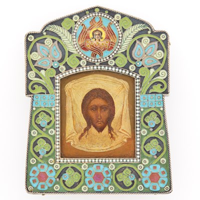 Lot 71 - Russian Silver and Cloisonné Enamel Icon of the Mandylion