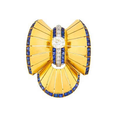 Lot 246 - Van Cleef & Arpels Gold, Platinum, Diamond and Sapphire Clip-Brooch